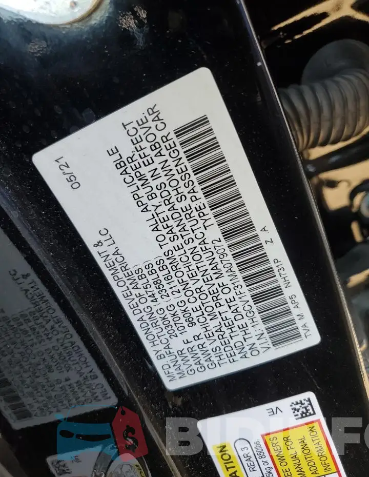 1HGCV1F31MA079072 Photo# 12