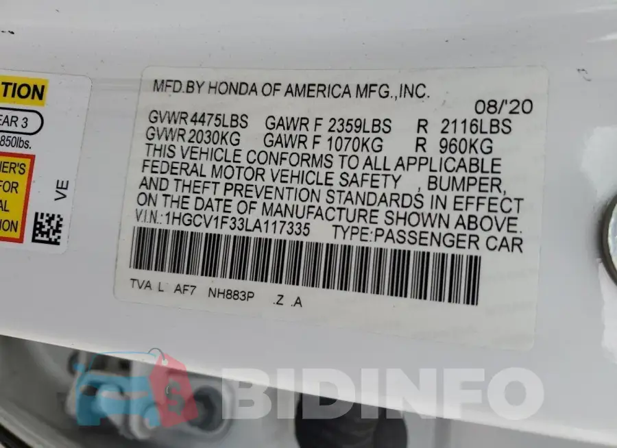 1HGCV1F33LA117335 Photo# 12