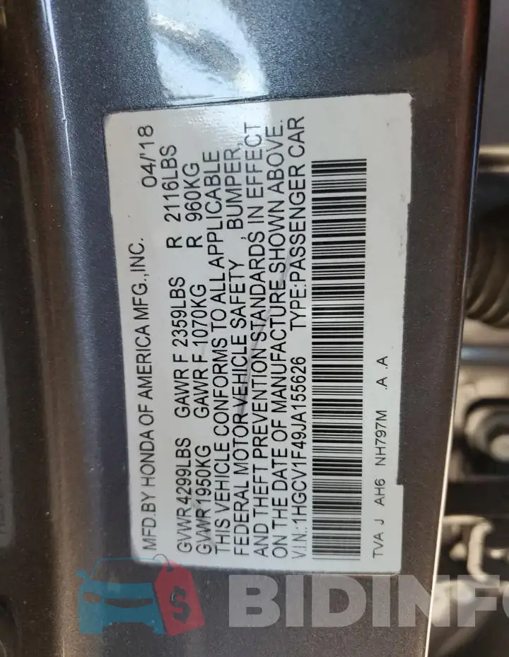 1HGCV1F49JA155626 Photo# 13