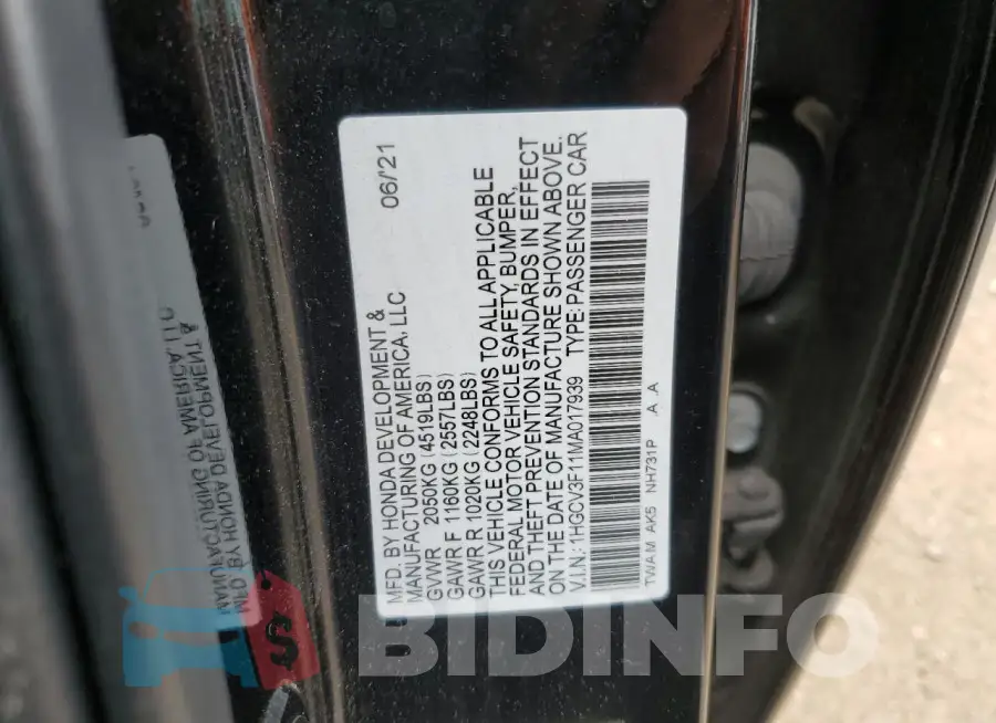 1HGCV3F11MA017939 Photo# 12