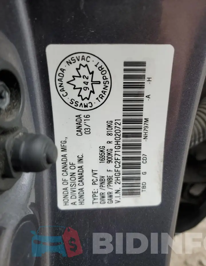 2HGFC2F71GH020721 Photo# 13
