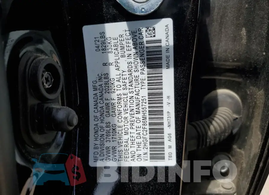 2HGFC2F86MH557251 Photo# 12