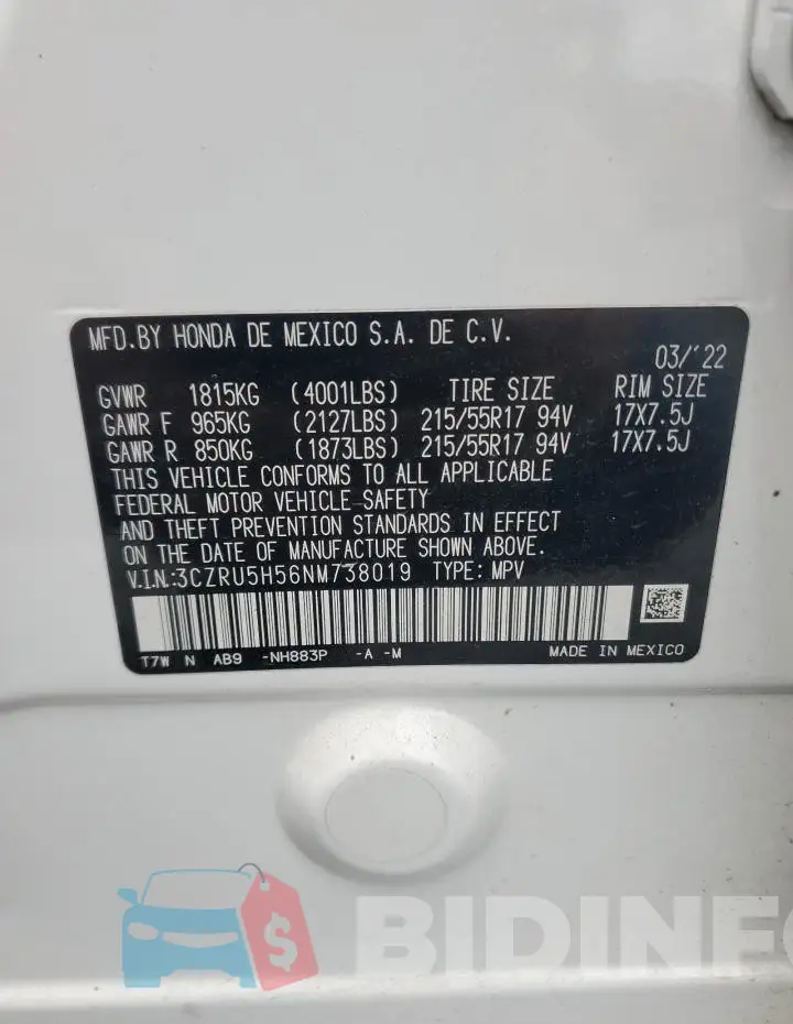 3CZRU5H56NM738019 Photo# 12