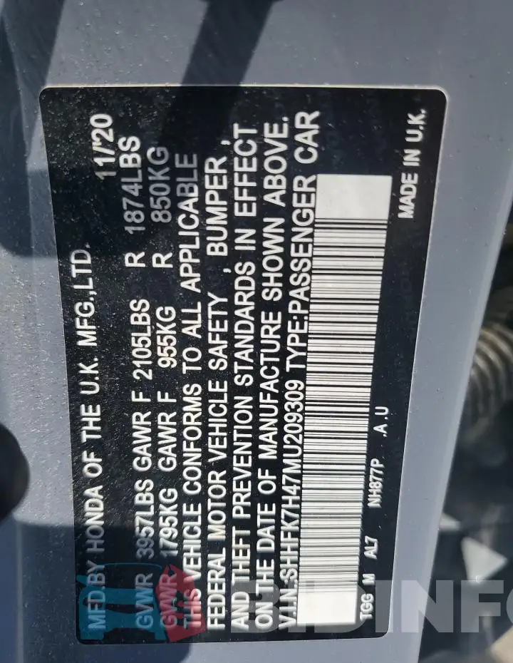 SHHFK7H47MU209309 Photo# 12