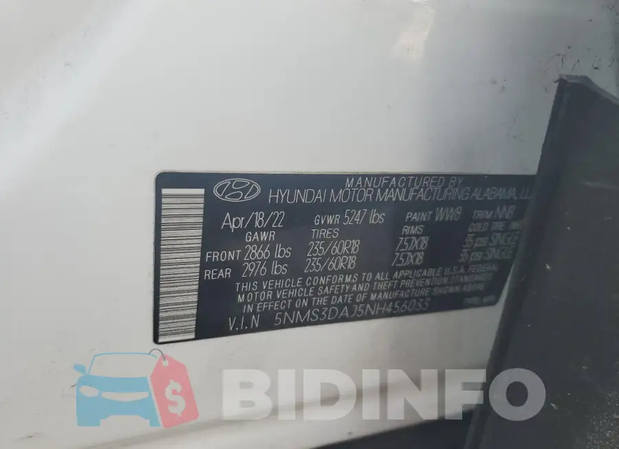 5NMS3DAJ5NH456033 Photo# 13