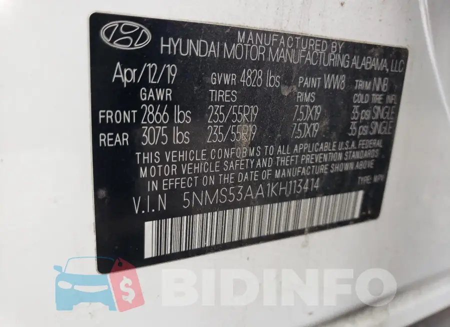 5NMS53AA1KH113414 Photo# 13