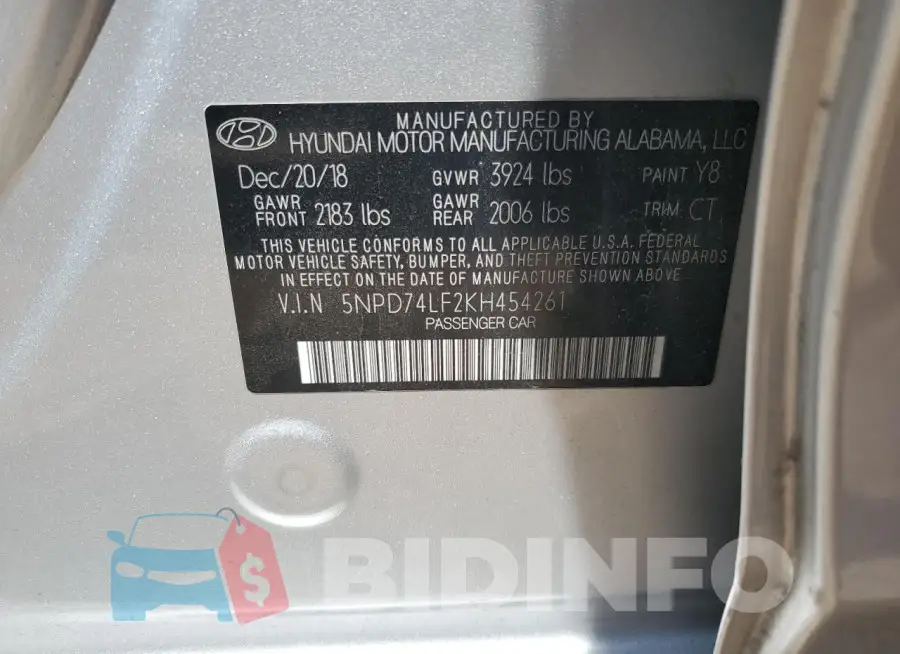 5NPD74LF2KH454261 Photo# 12