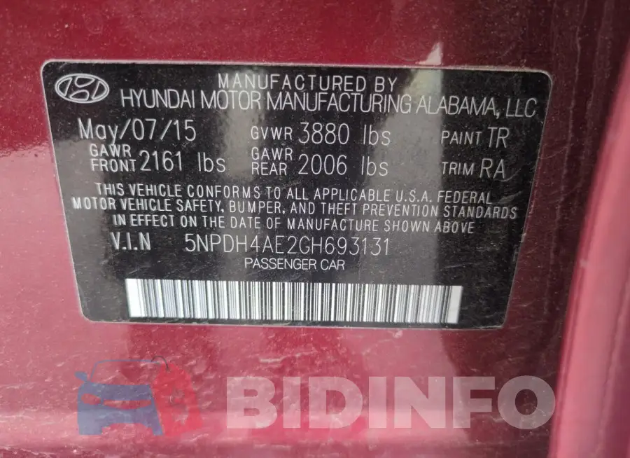 5NPDH4AE2GH693131 Photo# 12