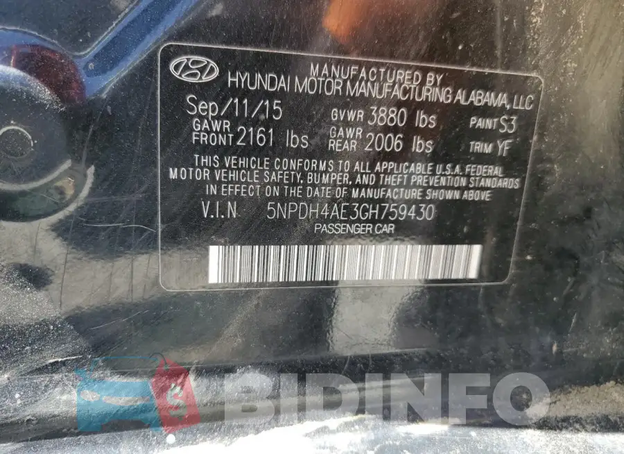 5NPDH4AE3GH759430 Photo# 12
