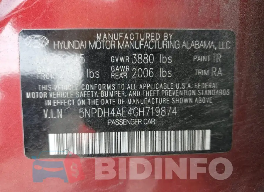 5NPDH4AE4GH719874 Photo# 13