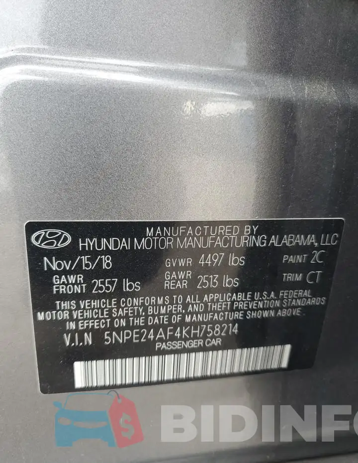 5NPE24AF4KH758214 Photo# 12