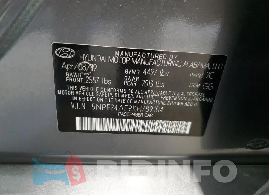 5NPE24AF9KH789104 Photo# 12