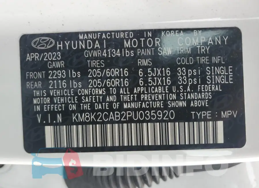 KM8K2CAB2PU035920 Photo# 13