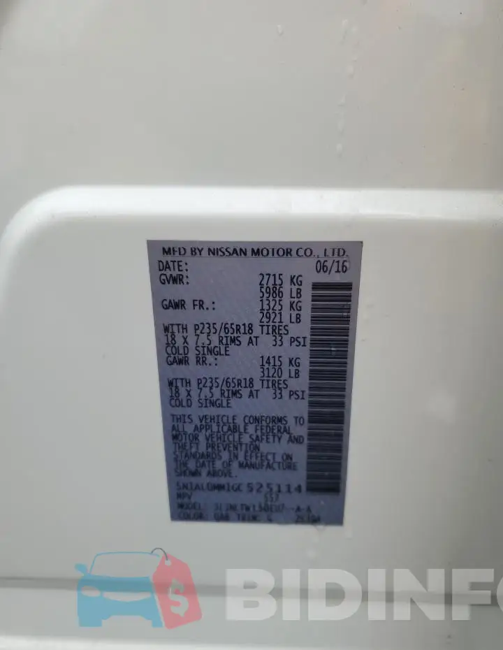 5N1AL0MM1GC525114 Photo# 13