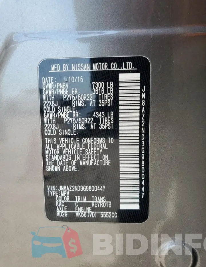 JN8AZ2ND3G9800447 Photo# 13