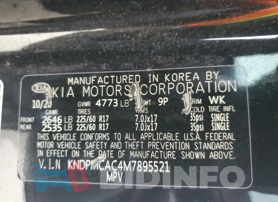 KNDPMCAC4M7895521 Photo# 14