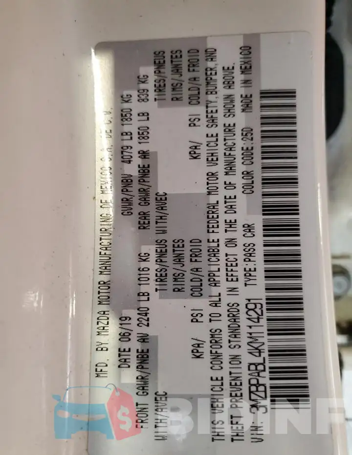 3MZBPABL4KM114291 Photo# 13