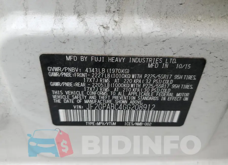 JF2GPABC4GG208912 Photo# 13