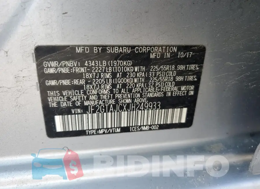 JF2GTAJCXJH249933 Photo# 12