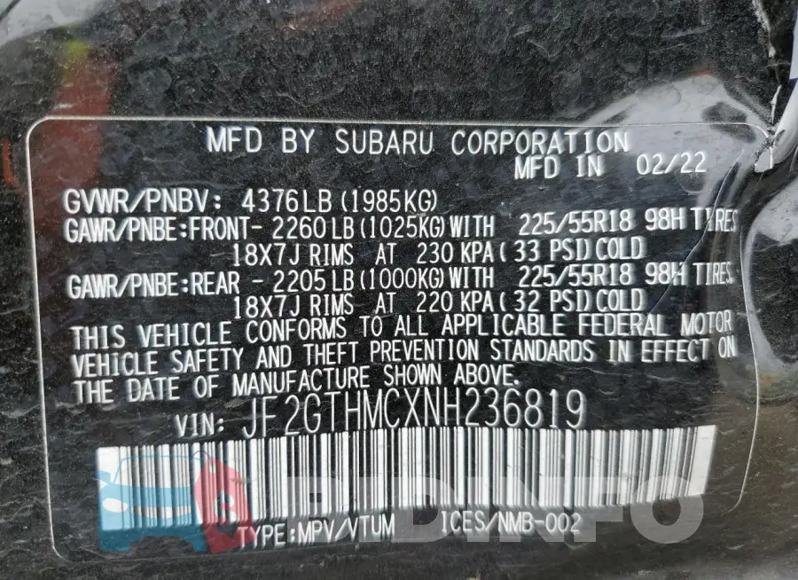 JF2GTHMCXNH236819 Photo# 12