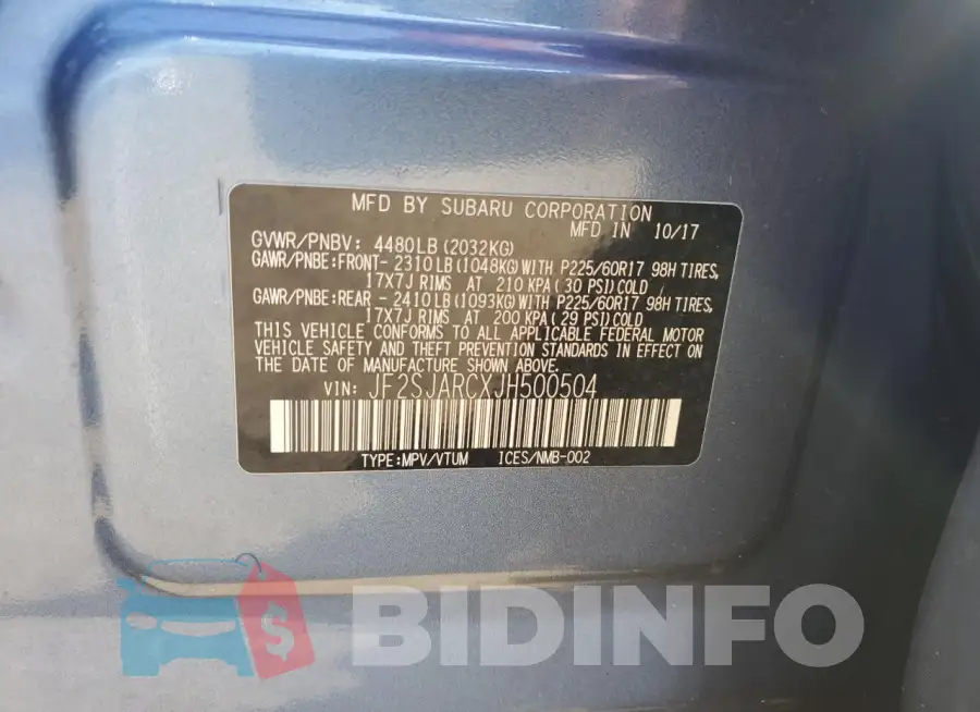 JF2SJARCXJH500504 Photo# 12