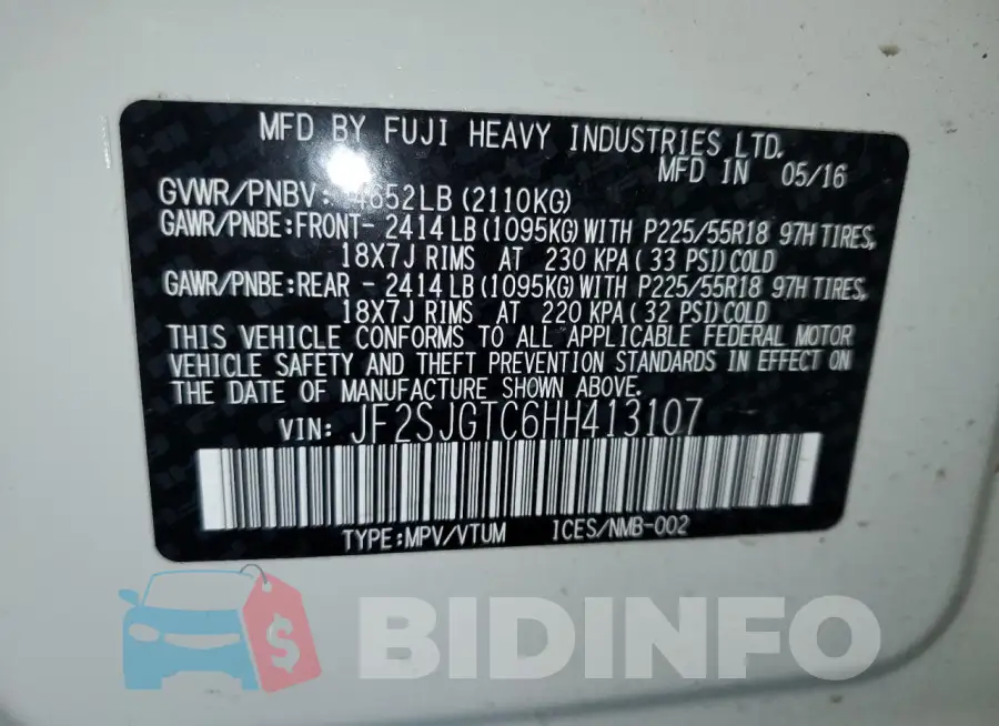 JF2SJGTC6HH413107 Photo# 14