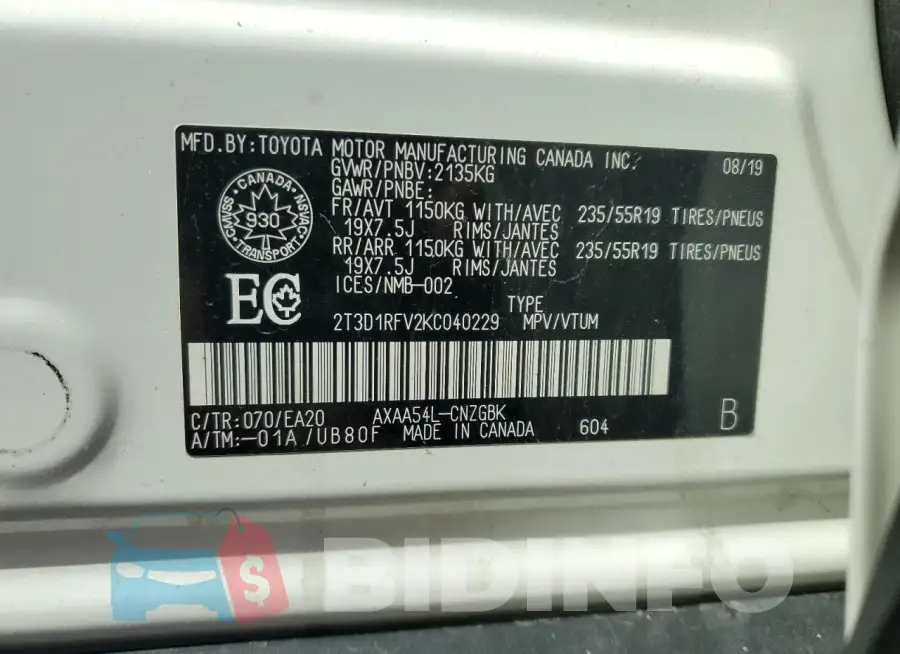 2T3D1RFV2KC040229 Photo# 14