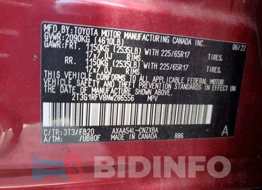 2T3G1RFV8NW286556 Photo# 13