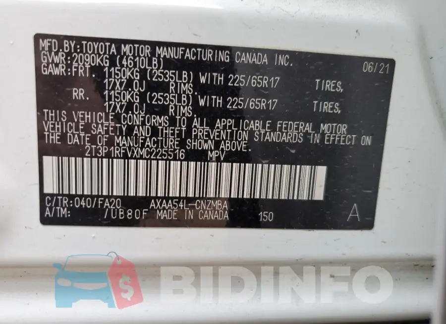 2T3P1RFVXMC225516 Photo# 13