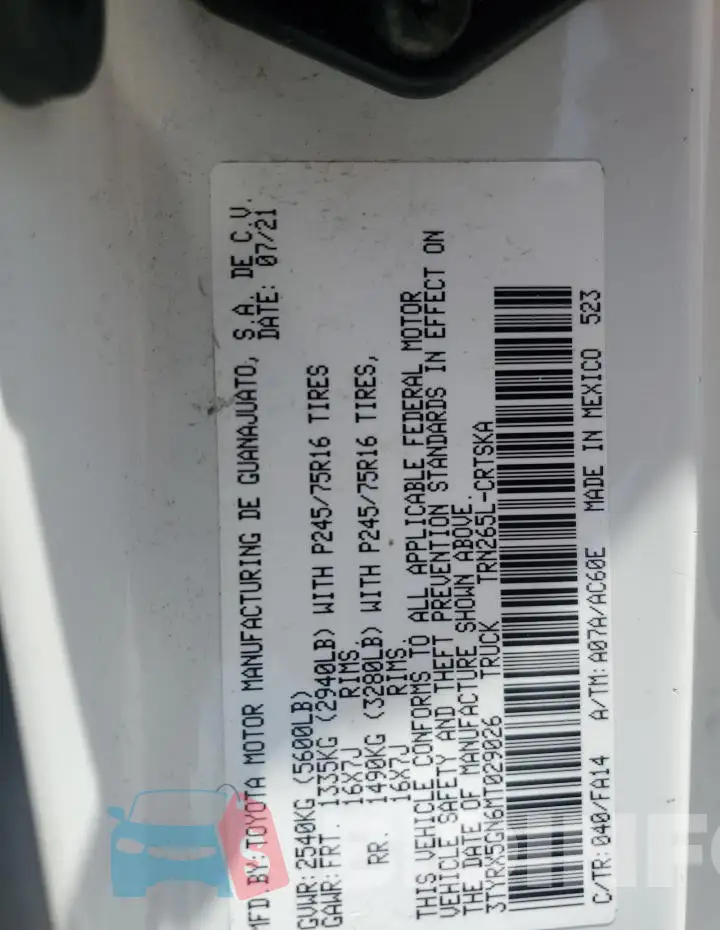 3TYRX5GN6MT029026 Photo# 12