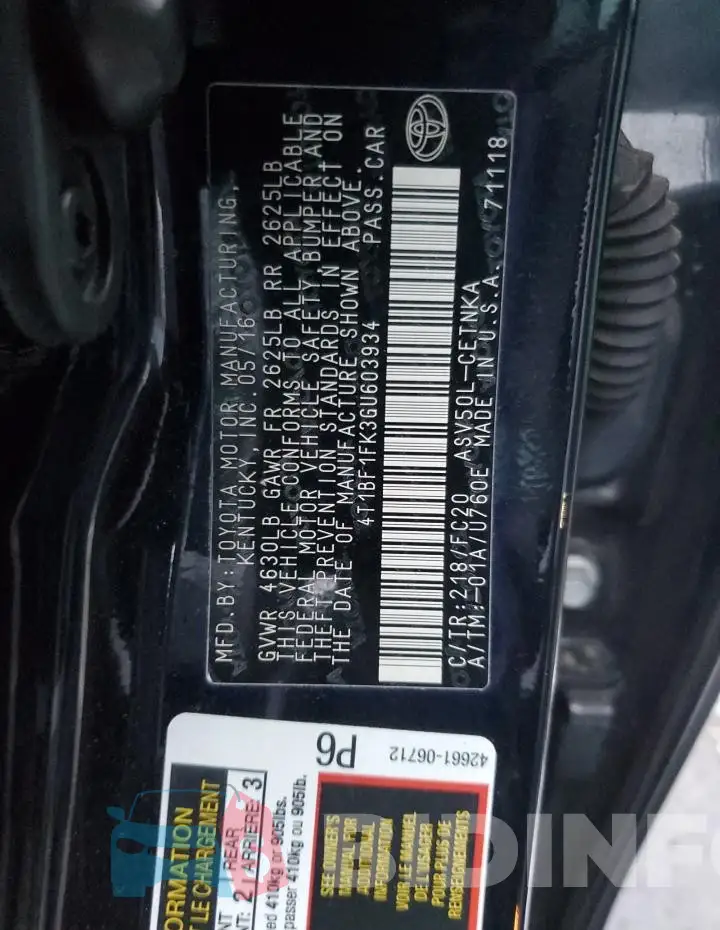 4T1BF1FK3GU603934 Photo# 12