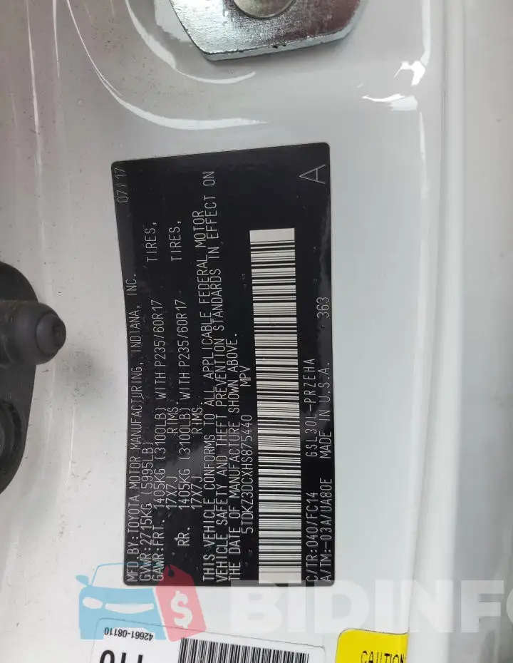 5TDKZ3DCXHS875440 Photo# 13