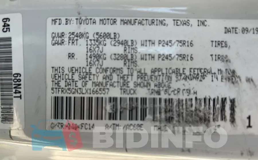 5TFRX5GN3LX166557 Photo# 10