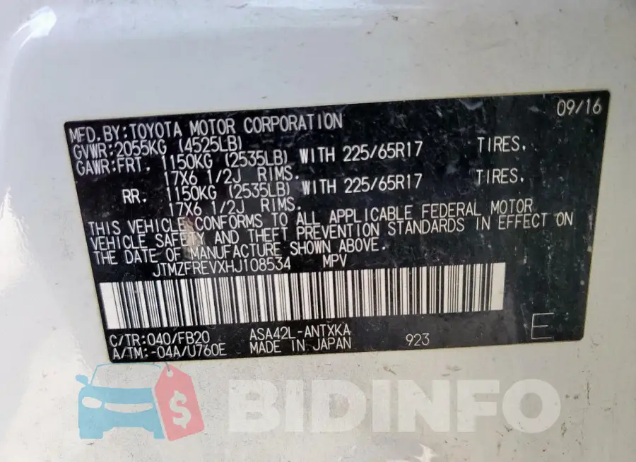 JTMZFREVXHJ108534 Photo# 14