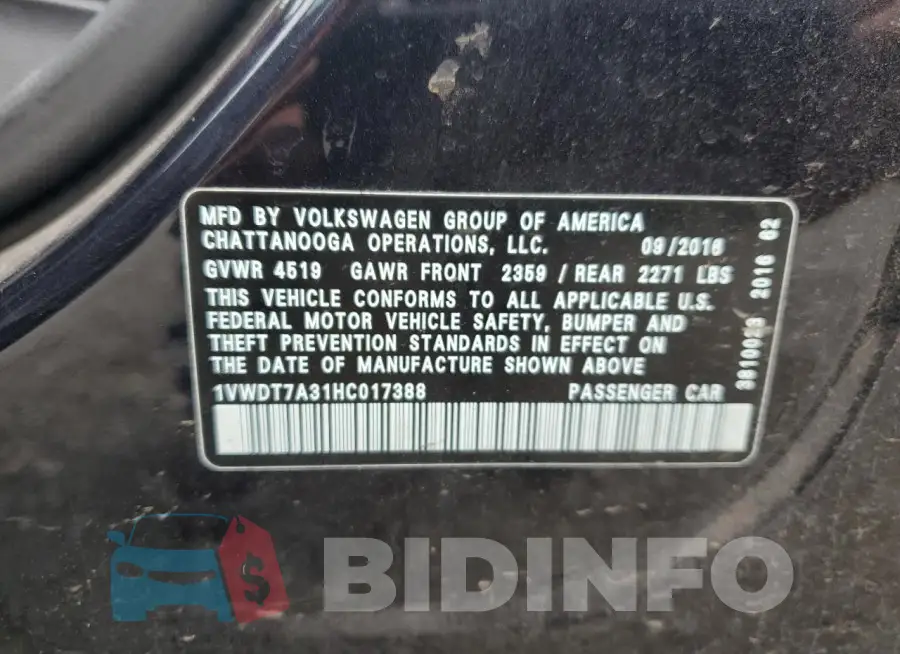1VWDT7A31HC017388 Photo# 13