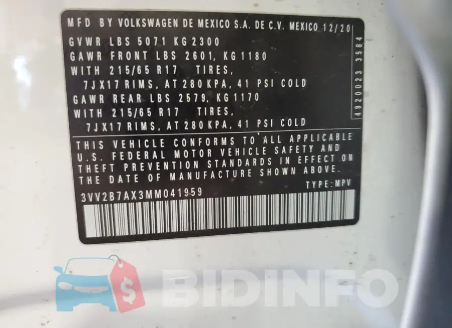 3VV2B7AX3MM041959 Photo# 12
