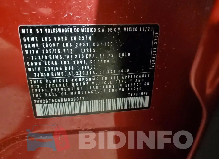 3VV2B7AX6NM039012 Photo# 14