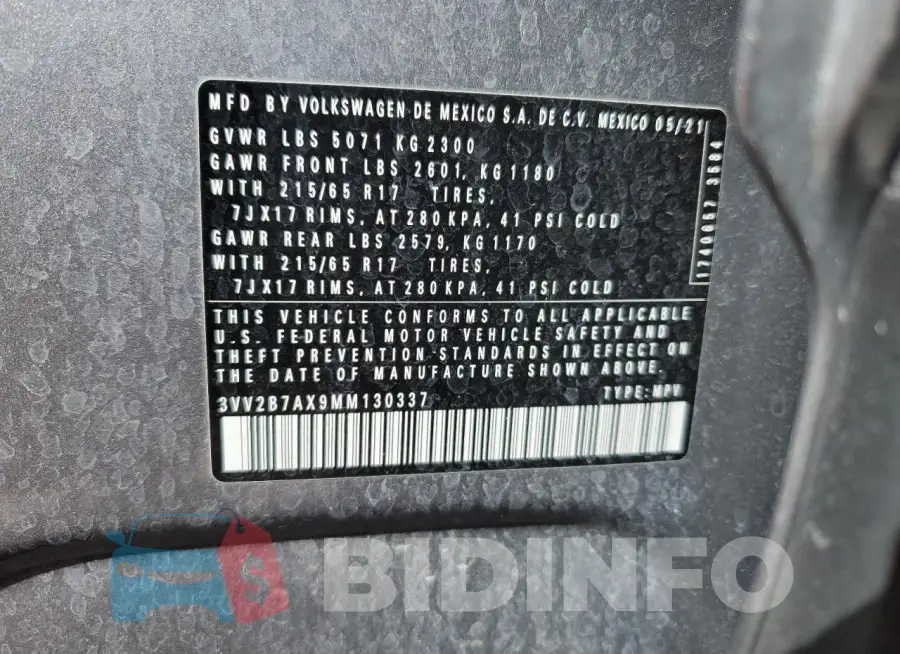 3VV2B7AX9MM130337 Photo# 14