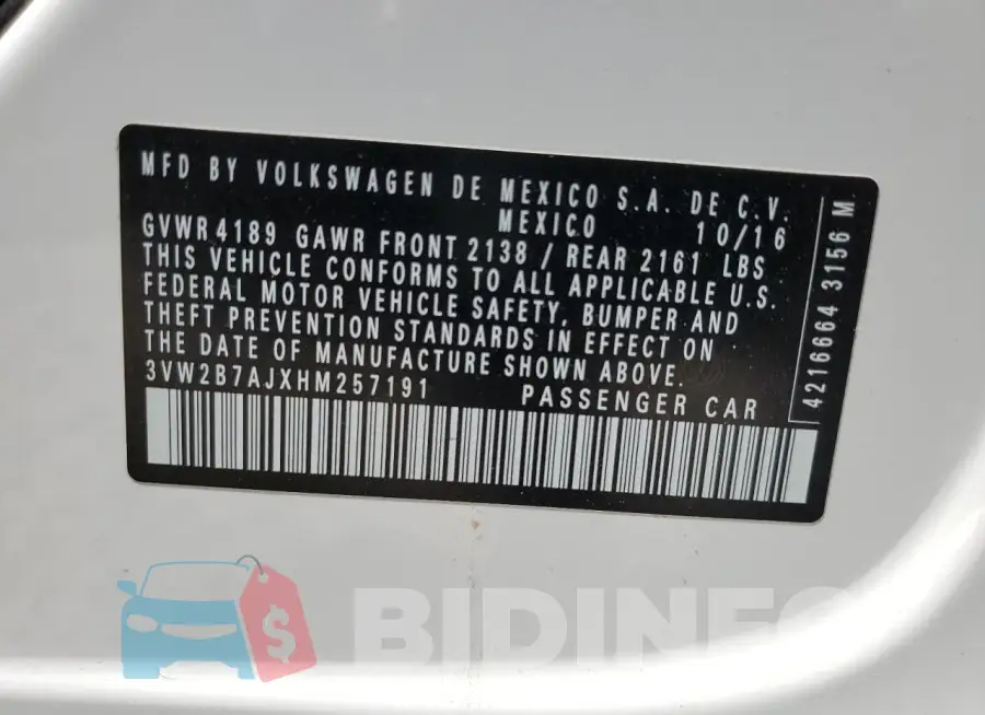 3VW2B7AJXHM257191 Photo# 12
