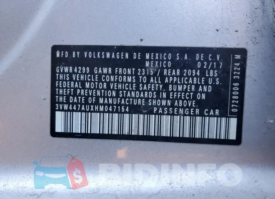 3VW447AUXHM047154 Photo# 12
