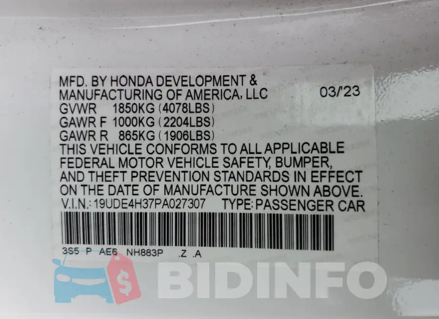 19UDE4H37PA027307 Photo# 12