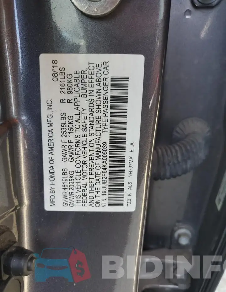 19UUB2F64KA005039 Photo# 12
