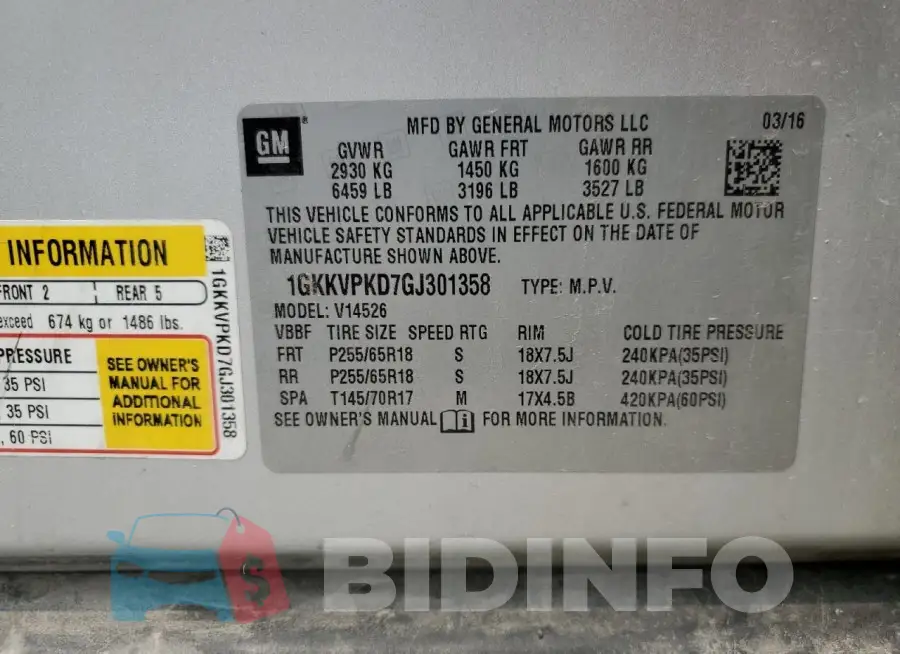 1GKKVPKD7GJ301358 Photo# 13