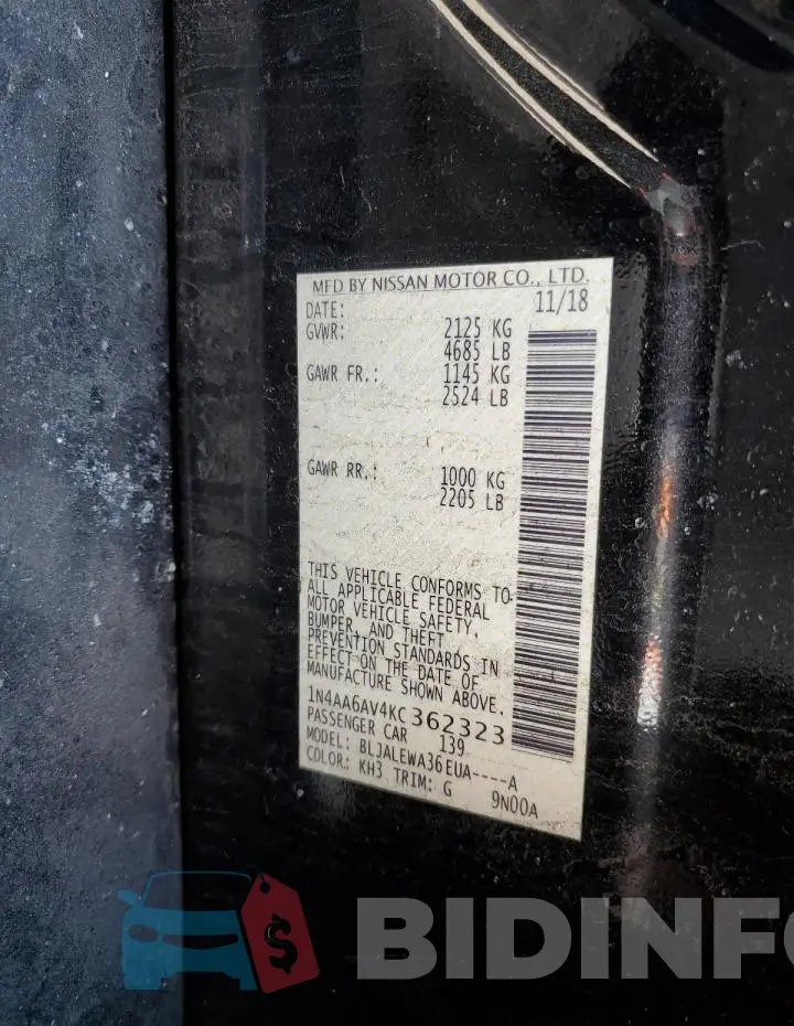 1N4AA6AV4KC362323 Photo# 12