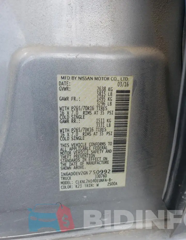 1N6AD0EV2GN750992 Photo# 12