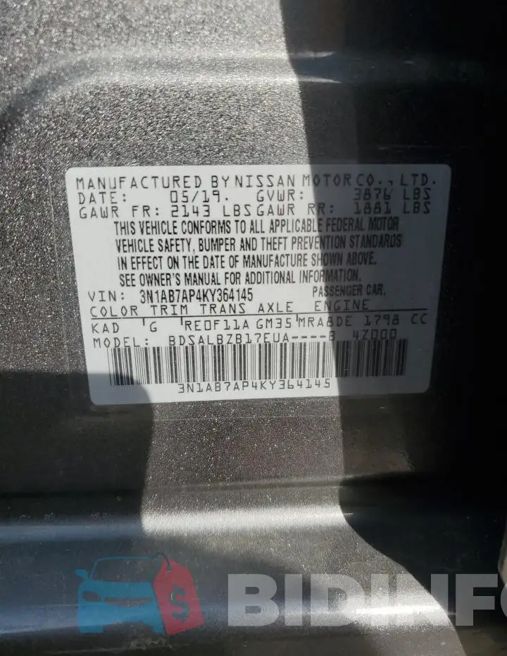 3N1AB7AP4KY364145 Photo# 12