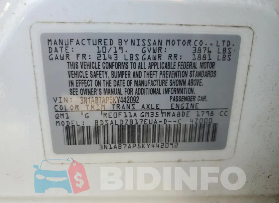 3N1AB7AP5KY442092 Photo# 12