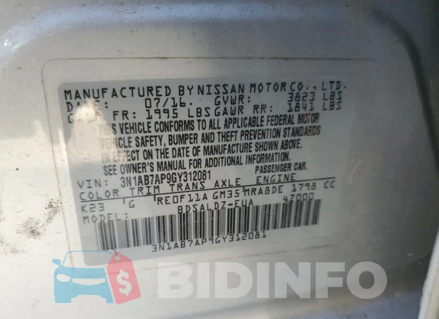 3N1AB7AP9GY312081 Photo# 12