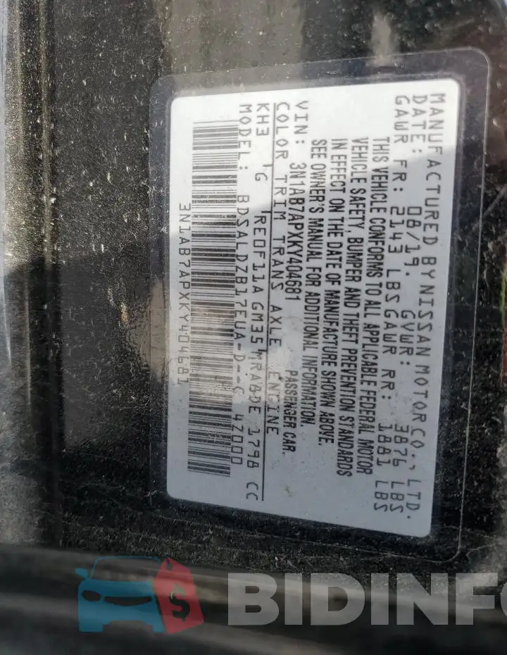 3N1AB7APXKY404681 Photo# 13