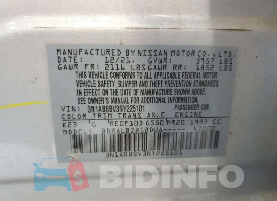 3N1AB8BV3NY225101 Photo# 12